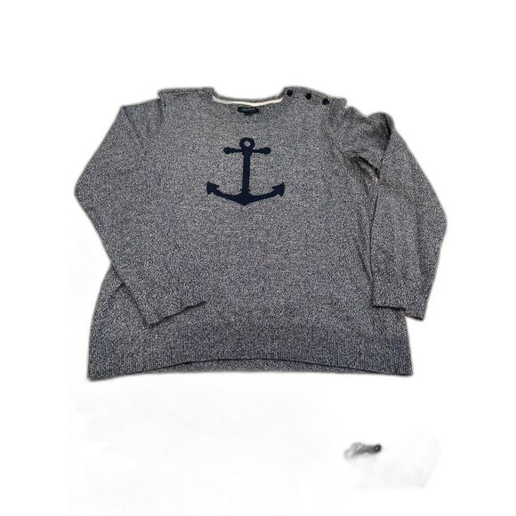 Nautica Sweaters - Nautica Heathered Navy Anchor Cotton Sweater Size Large